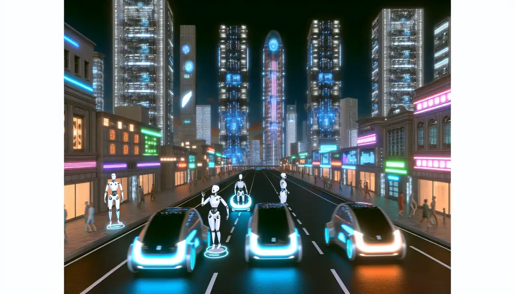 An advanced cityscape showcasing AI technology in action.
