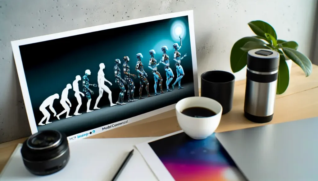 An artistic representation of AI evolution highlighting context-aware systems and their technological advancements.