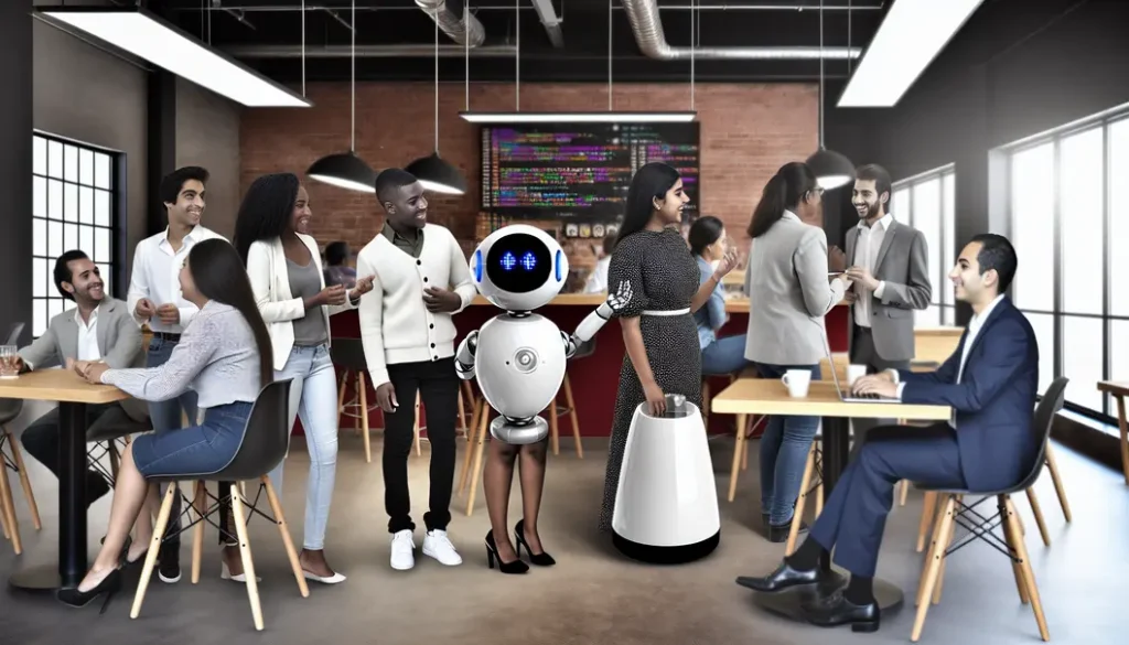 A dynamic image depicting various customer interaction scenarios with an AI agent, representing the transformation in service.
