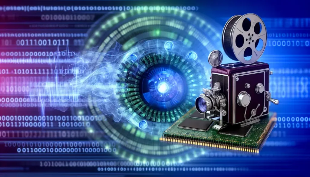 Futuristic studio scene with Veo 3 AI illustrating the blend of technology and creativity in video production.